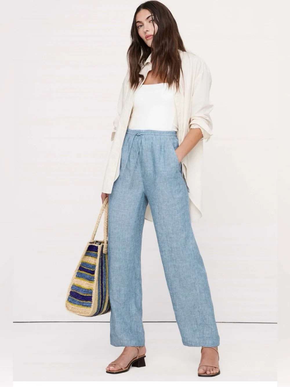 NWT-Banana Republic Getaway Straight Leg Pull On Linen Pant, Large